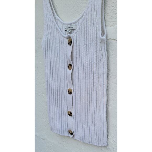 American Eagle Ribbed Knit Tank Button Front Cream Ivory Medium Neutral - Picture 5 of 6